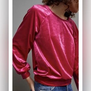 NWT Anthropologie Candace Pink/Rose Velvet Long Sleeve Stretch Top Size Small